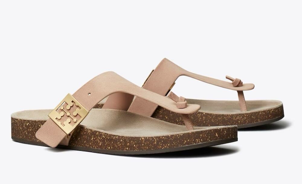 đTory Burch Mellow T-Strap Suede Thong Cork Malva Pink Sandals NIB - Picture 12 of 12